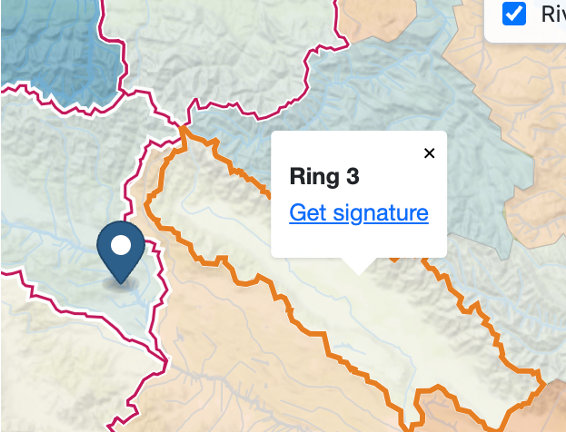 Basin ring view with Ring 3 member selected and Get signature popup
